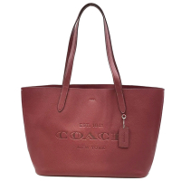 COACH 大LOGO軟牛皮肩背大托特包(微醺酒紅)