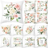 【HOT stock Pillowcase】 Spring Letter Print Flower Pillow Case Home Decor for Sofa Cushion Cover Poly