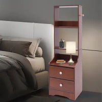 Nightstand with 3 Tier Storage Shelf and 2 Drawers, Tall Bed End Table/Bedside Table for Bedroom Living Room