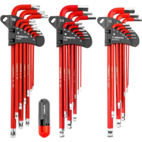 Hex Key Set Magnetic Ball End S2 Steel With T-Handle Hex Key Allen Wrench Set SAE(1/16"-3/8") Metric(1.5mm-10mm) TORX(T10-T50)