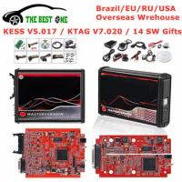 Add Brazil Warehouse Online EU KESS V5.017 OBD2 Manager Tuning Kit KTAG V7.020 K-tag Metal LED BDM Frame Adapters ECU Programmer
