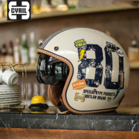 Black Adult Open Face Half Leather Helmet Moto Motorcycle Helmet vintage Motorcycle Motorbike Vespa CYRIL 3/4 helmet ECE