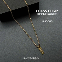 คลังสินค้า ขายดี UNO085 ️อ่านวิธีการสั่งซื้อรูป2 ️ดูFontรูป3️สร้อยคอ chess chain (Gold) จี้รุ่น GOLD