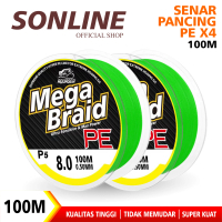 SONLINE - Senar Pancing PE Mega Braid X4 100M Warna Hijau Ikan Umpan Joran Laut