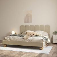 北歐風布藝床奶油風主臥雙人床輕奢現代網紅設計師薄床頭床客製化床