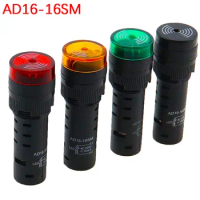 AD16-16SM 16mm buzzer 12V 24V 110V 220V 380V Flash Signal Light Red LED Active Buzzer Beep Alarm Indicator Red Green Yellow