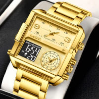 LIGE 2023 New Dual Display Watch For Men Top Brand Luxury Square Digital Watch Men Fashion Sports Waterproof Watch Montre Homme