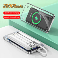 Magnetic Power Bank 20000mAh Fast Wireless Charging Powerbank for iPhone 15 pro max Samsung Huawei Xiaomi Poverbank Built Cables