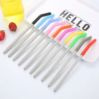 4Pcs Reusable Stainless Steel Straws Straight Bent Drinking Straws with Silicon e Tips for Hot Cold Beverage Drink Bar Tool