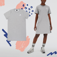 New Balance 連身裙 Essentials Dress 灰 白 女款 洋裝 長版 寬鬆 上衣 短袖 NB WD31502AG