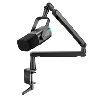 FIFINE TAM8 錄音室等級USB/XLR動圈式RGB麥克風懸臂組(AM8+BM88)黑白粉三色任選-黑色