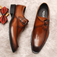 Mens Wedding Loafers Gentlemen Party Dress Shoes Patent Leather Men Dress Shoes Black Brown Casual Monk Strap Formal Shoes Men