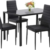 Dining Table and Chairs Set Modern Rectangular Marble Table top with 4 Chairs PU Leather for Dining Room and Kitchen