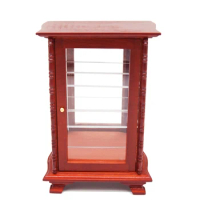 Odoria 1:12 Miniature Brown Cabinet with Mirror Showcase Closet Shelving Dollhouse Furniture Accessories