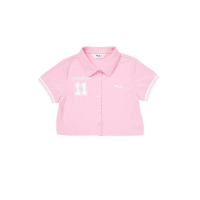 【FILA官方直營】KIDS 童裝 女童吸濕排汗短袖圓領上衣-粉色(5TEY-4709-PK)