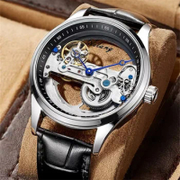 AILANG Mens Watches Top Brand Luxury Skeleton Steampunk Mechanical Watch Fashion Leather Automatic Hollow Wristwatch For Men