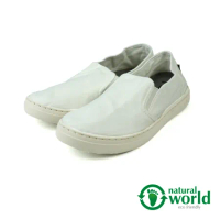 【Natural World】厚底休閒素色帆布懶人鞋 白色(6301-WH)