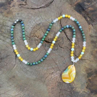 8mm Yellow Onyx Amazonite, JapaMala Necklace, Meditation Mala, Namaste Yoga Jewelry,Hematite, Chakra Stones Mala, 108 Mala Beads