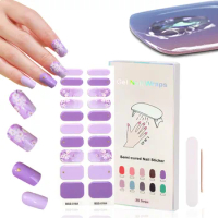 20 tips Gel Nail Strips Patch Sliders Flowers Gradient Color Adhesive Full Cover Gel Nail Stcikers UV Lamp Semi-Cured Manicure