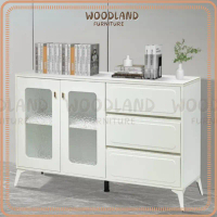 Woodland 140cm Display Cabinet with Glass Door/ 4ft 5ft Almari Sideboard Cabinet Drawer Storage Cabi
