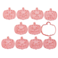 10Pcs Pressable Biscuits Mold Halloween Pumpkin Cookie Cutters Biscuits Fondant Cookie Stamps Baking Sugarcraft Mold Dropship