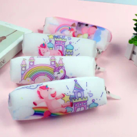 Rainbow Castle Unicorn Cute Cartoon PVC Large Capacity Pencil Bag Stationery Storage Organizer Case School Supply