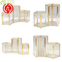 透明玻璃黃銅化妝刷架復古飾品收納盒金屬手工工藝品化妝收納盒