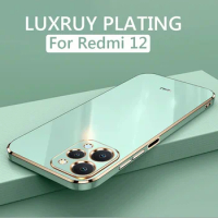 Luxury Square Plating Phone Case On For Xiaomi Redmi 12 Redmi12 4G ShockProof Soft Silicone Back Cover