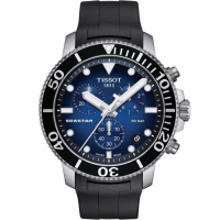 Tissot 天梭Seastar系列 海星300三眼計時潛水腕錶-45mm/藍