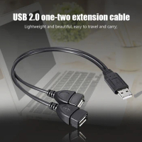 30cm USB2.0 Male to Dual USB Female USB Charging Power Cable Extension Cord