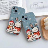 Ốp Điện Thoại iphone Viền Gợn Sóng Thỏ tuyết nền xanh xinh iPhone 7plus 6plus 11 7 8 12 13 14 15 xr