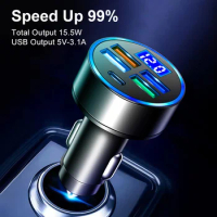 45W 4 ports USB + PD Car Charger USB Fast Charger QC 3.0 Type C Charger PD Fast Charging for IPhone 13 12 11 Pro Samsung Macbook