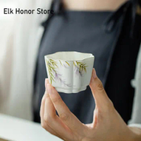 55ml Pure Hand-painted Wisteria Flower Ceramic Teacup Handmade Silver Four Petal Cup Puer Owner's Master Tea Bowl Kung Fu Teaset