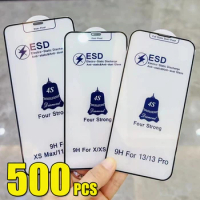 500pcs ESD Tempered Glass 9H Premium Anti Static Screen Protector Film For iPhone 15 Pro Max 14 Plus 13 Mini 12 11 XS XR X 8 SE