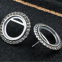 Earring Settings (14x14mm Round Blank) Thai Sterling Silver Rhinestone Earring Studs for Round Cabochons E245B