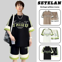 setelan olahraga pria baju dan celana one set ootd pria set hitam/putih/cokelat kekinian casual loos