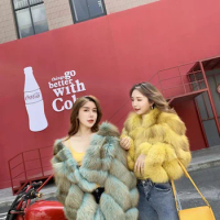 Winter Fur Coat for Women Short Full Sleeve Leather Imported Fox Grass Youth Coat Women Fur Jacket Knitted Thick Warm Outerwear