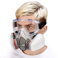 7-In-1 Full Set 6200 Dust Gas Respirator Half Face Mask For Painting Spraying Organic Vapor Chemical Gas Filter Box Work Safety