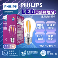 Philips 飛利浦照明 11.3W LED仿鎢絲燈泡 E27 不可調光(3入組)