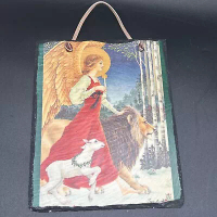 Slate Art Lynn Bywaters The Angel The Lion & The Lamb Holiday Christmas Wall