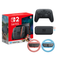 【Nintendo 任天堂】Switch 2 瑪利歐賽車世界 主機組+《NS2 Pro控制器+便攜包》+《良值 NS2方向盤》+《9H鋼
