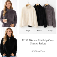 H*M Women Half-zip Crop Sherpa Jacket/Jacket Wanita Breanded/Jacket Wanita Terbaru/Jacket Wanita