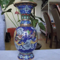 China Royal Palace Copper cloisonne enamel Two Dragon Play Bead Pot Vase