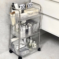 [COD] [tiktok]3-4 shelves, trolley racks, kitchen shelves, trolley racks, wheels storage racks, read