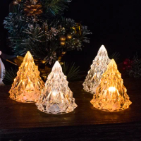 24pcs Flameless LED Electronic Candles Christmas Tree Shaped Candles Crystal Lights Atmosphere LightsWedding Holiday Decorations