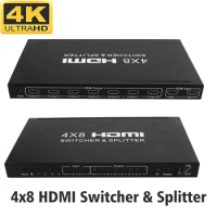 HDMI Matrix 4x8 HD 4K 2K HDMI Switch Splitter 3D 1080P 4 Input 8 Output HDCP HDMI Switcher Splitter Converter Adapter + Remote