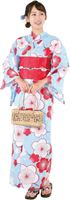 Nishiki【日本代購】和式浴衣+束腰帶2件套 女士成人用 - 大梅に縞(青)