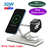 3 in 1 Wireless Charging Desker for iPhone 14 13 AirPods Pro Apple Watch Qi Charging Station For Samsung Galaxy Watch 5pro/4 bud