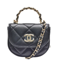 【CHANEL 香奈兒】經典雙C LOGO菱格紋小羊皮手提/斜背小廢包(黑色B08727L-BLK-GP)