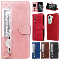 Zipper Wallet Case For OPPO Reno 11 10 Pro Plus 8 Lite 8T 8Z A17 A18 A36 A38 A58 A59 A78 A79 A96 A98 Find X6 Stand Phone Cover